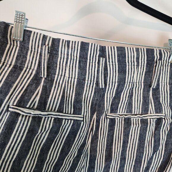 Madewell Linen Cotton Blend Paperbag Pants High Rise Blue Railroad Stripe Pant 4 - Picture 7 of 13